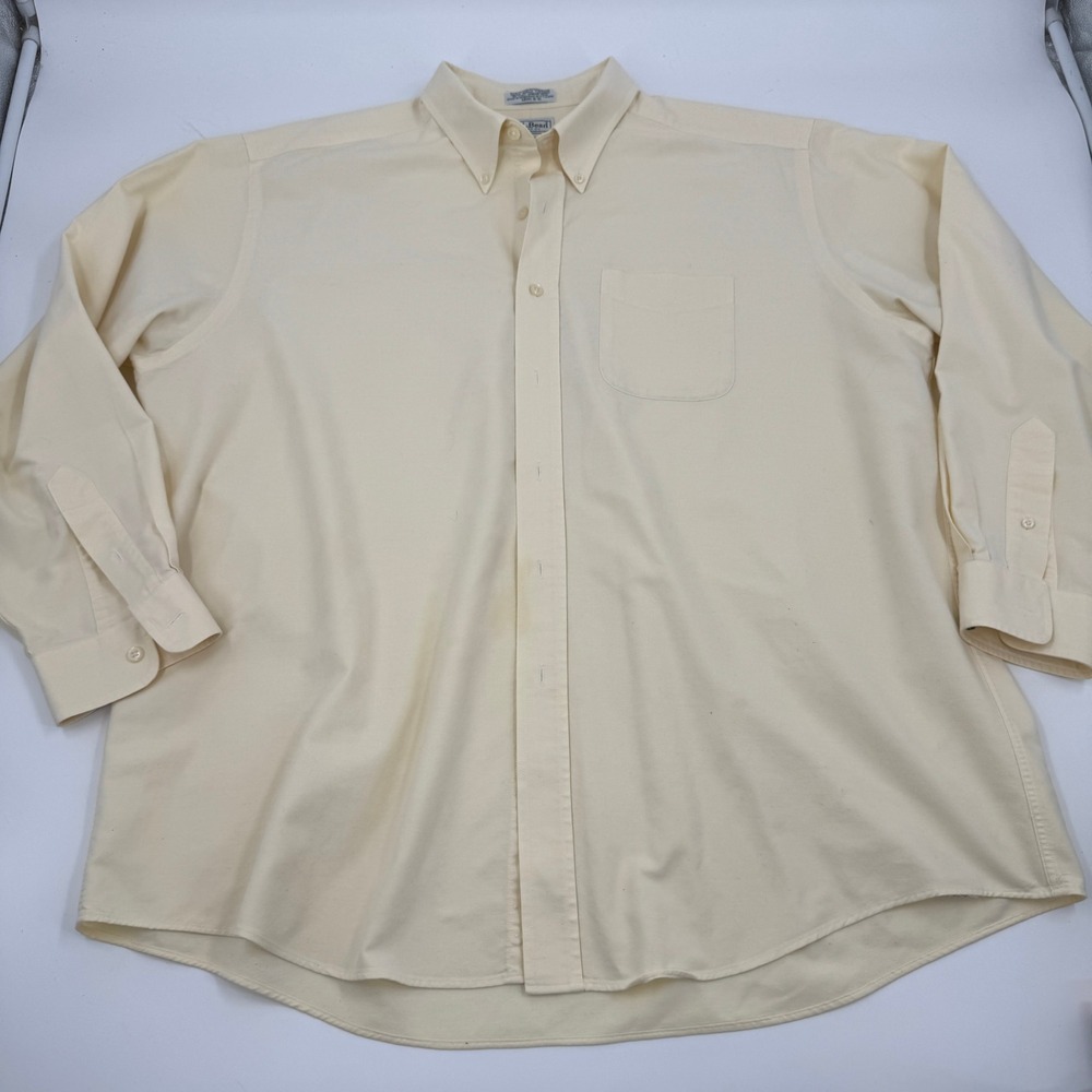 LL Bean Mens Button‎ Down Shirt 18-35 Pale Yellow Oxford Monogram Single Needle